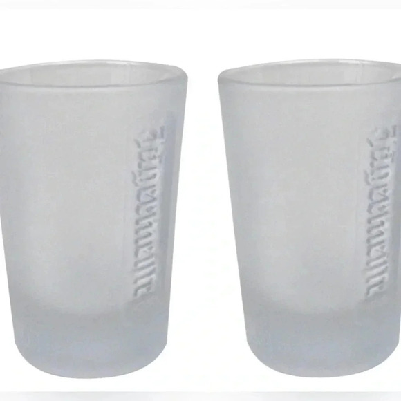 Vintage Jagermeister 2CL Embossed Frosted Jager Logo Deer Shot Glass X 2 EUC - Picture 1 of 3